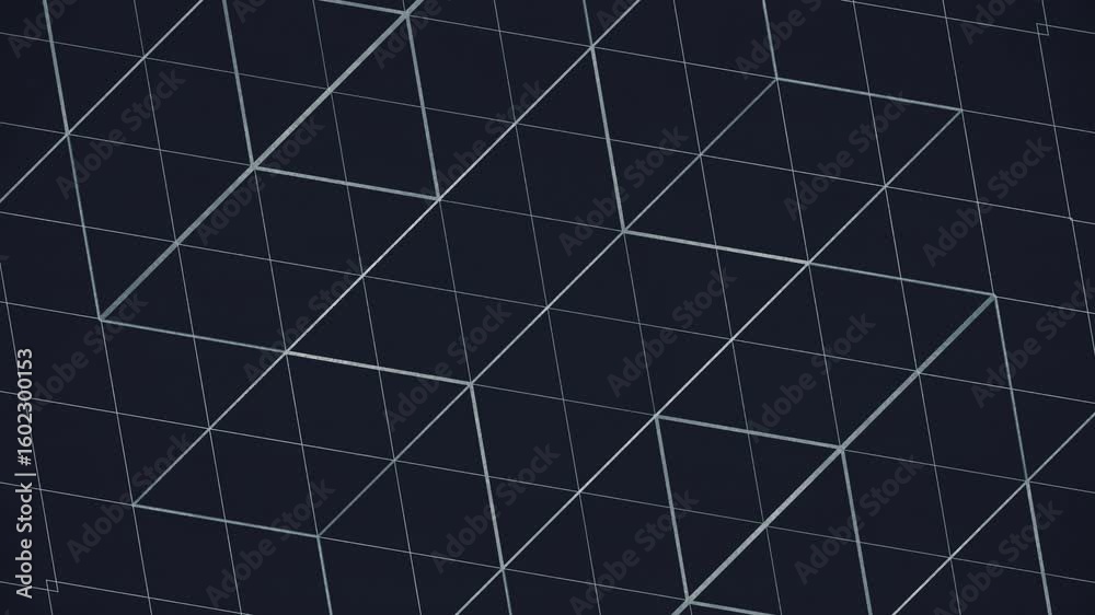 Poster digital seamless loop animation in which contours of white glowing rectangles form a single composit
