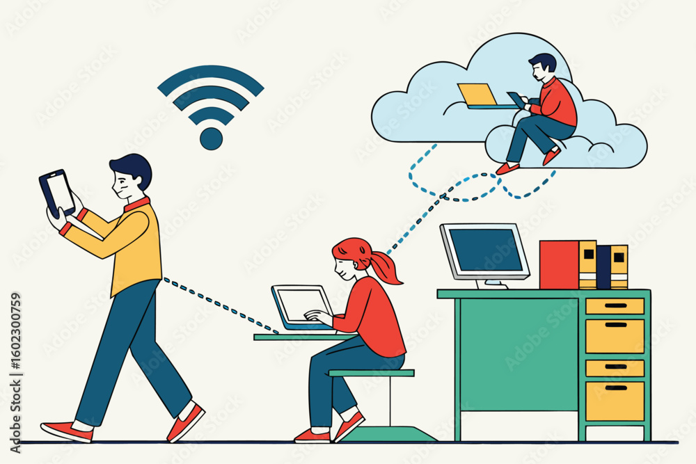 Aufkleber connecting remotely through wireless technology while working from different locations and devices i
