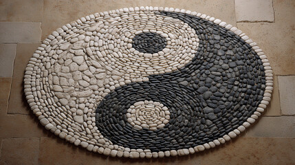 Minimalist Pebble Mosaic Yin Yang Symbol -