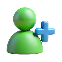 3d user icon with plus symbol isolated on transparent background