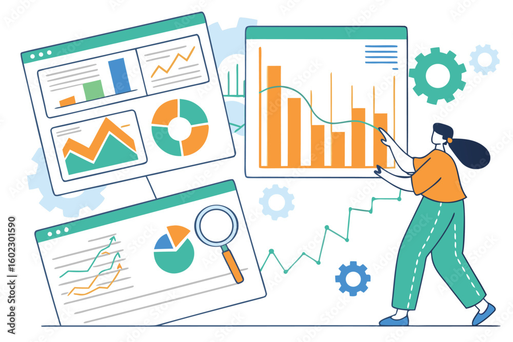 Poster data analysis and visualization with charts and graphs in a modern workspace, showcasing insights an