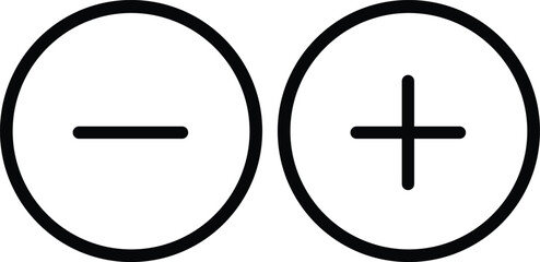 Fototapeta premium Plus Minus Add Subtract Round Circle Line Outline Button Math Zoom In Out Positive Negative Set Icon Sign Symbol Black White Illustration Graphic