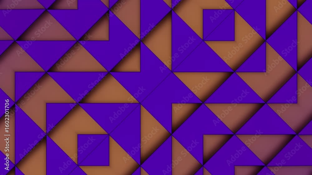Poster minimalist op art animation of triangles rotating and transforming in a loop. bright color palette e