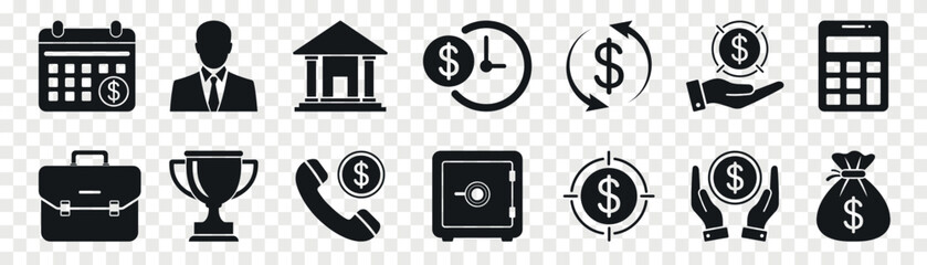 Finance and business flat vector icon set