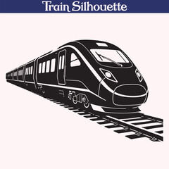 Modern High-Speed Train Silhouette on Railway Track Vector Icon