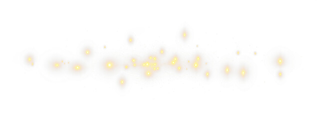 Golden stardust trail with sparkles and glitter wave on transparent background. PNG Overlay effect