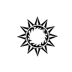 Ethnic Design Sun Logo. Black tribal sun icon with sharp rays, symbolizing strength, energy, and unique identity.