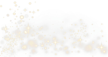 Yellow sparkle light effect with glowing dust and bokeh. Transparent PNG