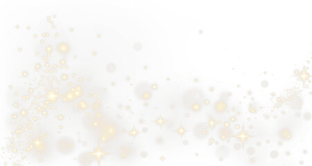 Yellow sparkle light effect with glowing dust and bokeh. Transparent PNG