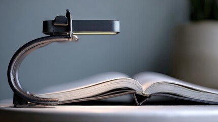 Book light illuminates open book on table, night reading