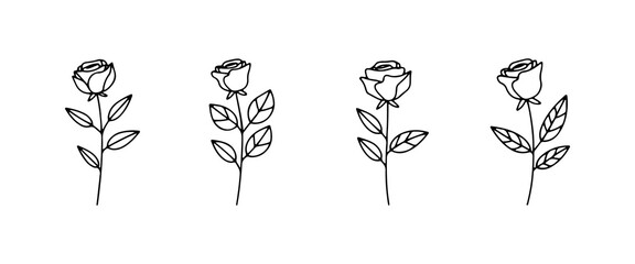 Rose Botanical Set. A collection of elegant hand-drawn rose stems and blossoms in fine line art style, perfect for romantic compositions, vintage-inspired design, and feminine branding.