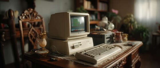Retro computing enthusiast's vintage computer setup in classic home scene