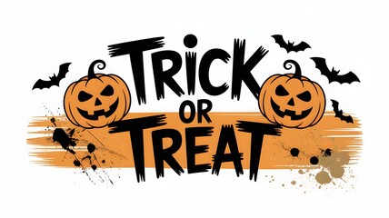 Spooky trick or treat halloween message with pumpkins and bats