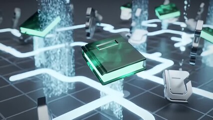 A glowing digital book symbolizes the future of knowledge management, navigating a complex network of interconnected data streams and information pathways in a futuristic technological landscape. - Powered by Adobe