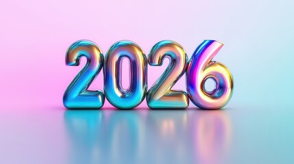 Metal numbers 2026 with abstract reflections for futuristic New Year celebration and modern design concept