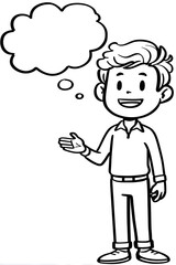 Outline Smiling Man Character with Thought Bubble Blank Expression. Ai Generated Images