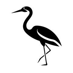 Obraz premium Buck bird Minimalist bird illustration, black outline, white background, long-necked wading bird, heron silhouette, simple curved lines, graphic design style, vector art, stylized wildlife icon, clean