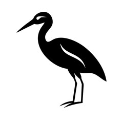 Obraz premium Buck bird Minimalist bird illustration, black outline, white background, long-necked wading bird, heron silhouette, simple curved lines, graphic design style, vector art, stylized wildlife icon, clean