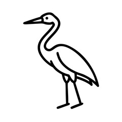 Obraz premium Buck bird Minimalist bird illustration, black outline, white background, long-necked wading bird, heron silhouette, simple curved lines, graphic design style, vector art, stylized wildlife icon, clean