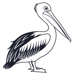 Fototapeta premium Buck bird Minimalist bird illustration, black outline, white background, long-necked wading bird, heron silhouette, simple curved lines, graphic design style, vector art, stylized wildlife icon, clean