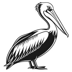 Fototapeta premium Buck bird Minimalist bird illustration, black outline, white background, long-necked wading bird, heron silhouette, simple curved lines, graphic design style, vector art, stylized wildlife icon, clean