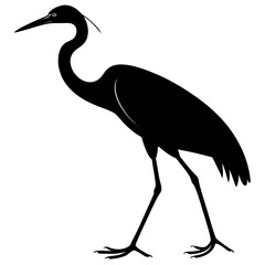 Obraz premium Buck bird Minimalist bird illustration, black outline, white background, long-necked wading bird, heron silhouette, simple curved lines, graphic design style, vector art, stylized wildlife icon, clean