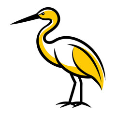 Fototapeta premium Buck bird Minimalist bird illustration, black outline, white background, long-necked wading bird, heron silhouette, simple curved lines, graphic design style, vector art, stylized wildlife icon, clean