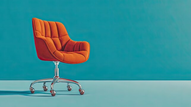 Orange office chair, teal studio, minimalist backdrop, design - Powered by Adobe