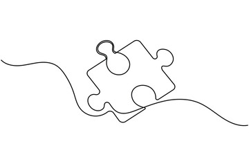 Puzzle icon line continuous drawing with Problem Solving isolate outline vector illustration
