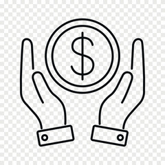 Money in hand icon. Save money vector sign
