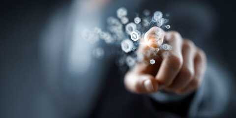 Business Professional Surrounded By Orbiting Pension App Icons Representing Comprehensive Tech Integration In 3D Digital Space