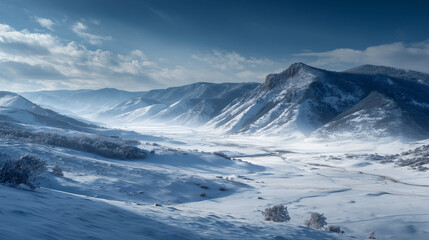 Serene Winter Landscape: White Snowy Hills and Valley