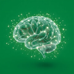 High-Tech Brain Scan Rendered in Holographic Style &ndash; Green Backdrop
