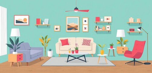 Stylish flat-lay furniture set vector illustration for interior design,  cabinet,  living room