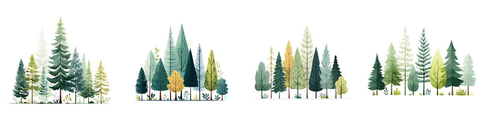 Fototapeta premium Watercolor Forest Trees Collection on White