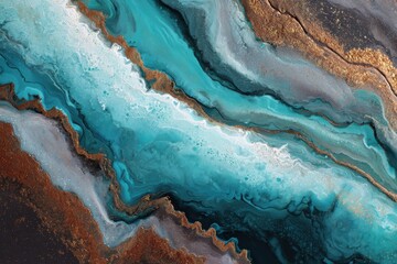 Fototapeta premium Translucent shades swirling metal patterns and colorful frothy sprays define the terrain of these fluid textures Abstract fluid art in liquid ink style