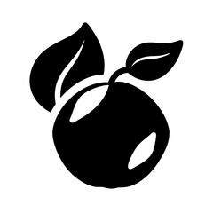 Stylized vector illustration of an apple with two leaves attached in black icon vector