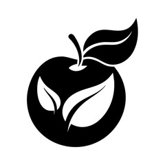 Stylized Black and White Apple Icon with Two Leaves and Stem icon vector