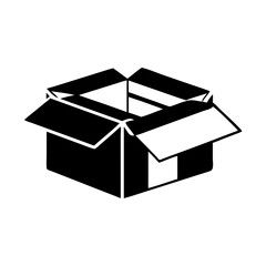 Stylized Open Cardboard Box Ready for Shipping and Delivery in Black icon vector