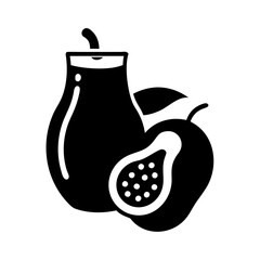 Black silhouette design showing a guava drink with a half guava fruit icon vector