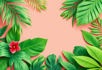 Naklejka premium Vibrant green palm & monstera leaves paper cut style summer banner, banner, texture