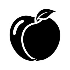 Abstract Monochrome Illustration of a Peach with Leaf and Stem Detail icon vector
