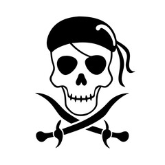 Black and White Pirate Skull and Crossbones Illustration with Bandana icon vector