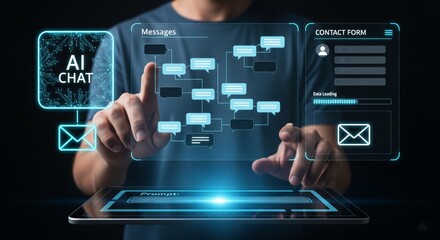 Futuristic AI Chatbot Interface with Prompt Input and Holographic Display