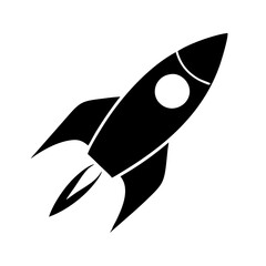 Fototapeta premium Black and white silhouette of a rocket ship launching into space icon vector