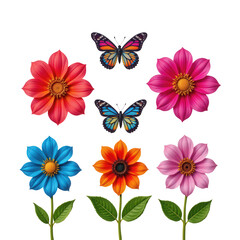 Fototapeta premium Colorful Floral Arrangement with Butterflies on White Background