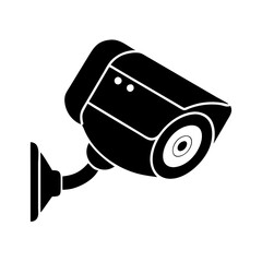 Black and white silhouette of a security camera mounted on a wall icon vector