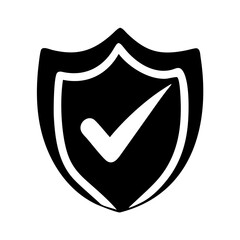 Simple Black and White Image of Shield with Check Mark for Security icon vector