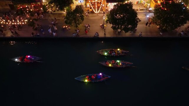 Top view of Hoi An Vietnam The ancient city in Quang Nam Province It is a popular tourist attraction where colorful lantern boats sail on the river.