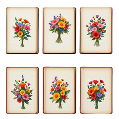 Obraz premium Vintage Floral Illustrations of Beautiful Colorful Flower Bouquets
